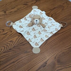 Modern Baby - Tan and White Bear Comfort Blanket Lovey. Rattle Teethers